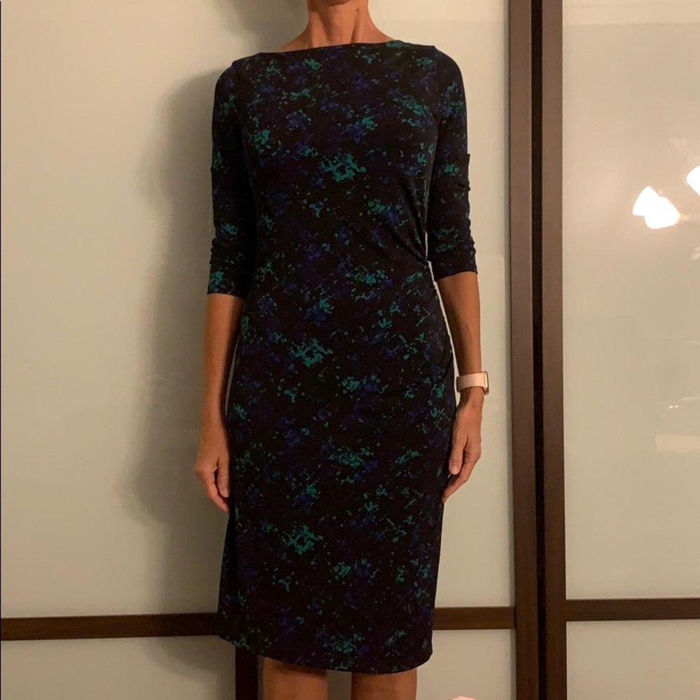 Black, green, purple patterned dress